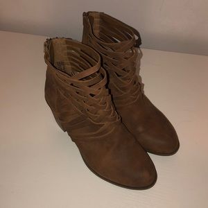 heeled tan booties